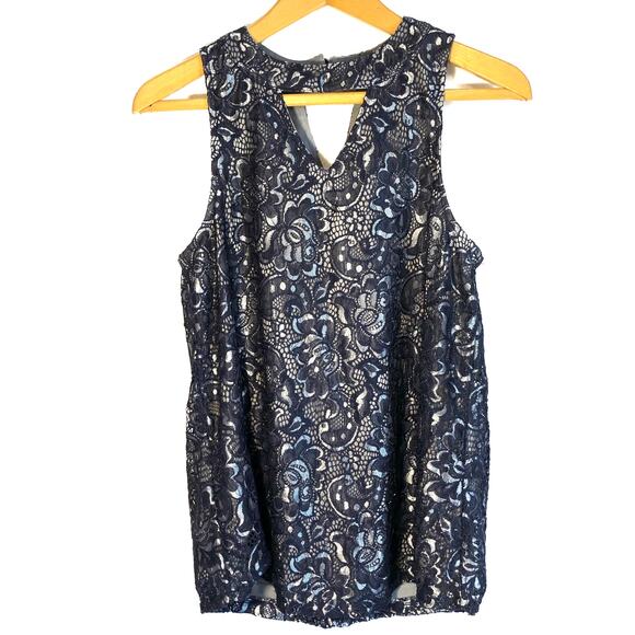 Maurices sleeveless blue lace blouse high neck solid top elastic waist Size M - Picture 1 of 3